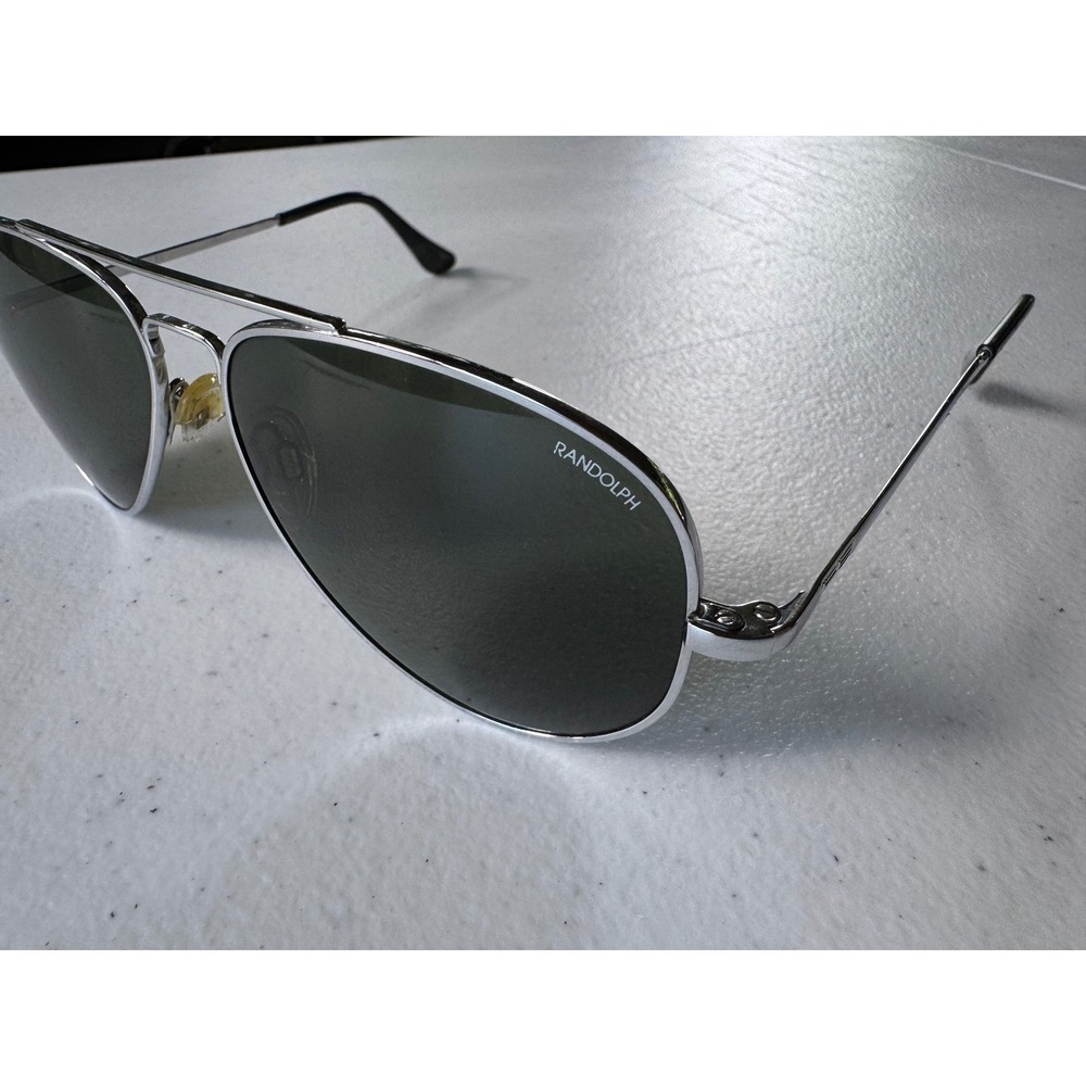 Randolph Engineering Aviator Sunglasses Silver Metal Frame Grey Lens Mens Womens